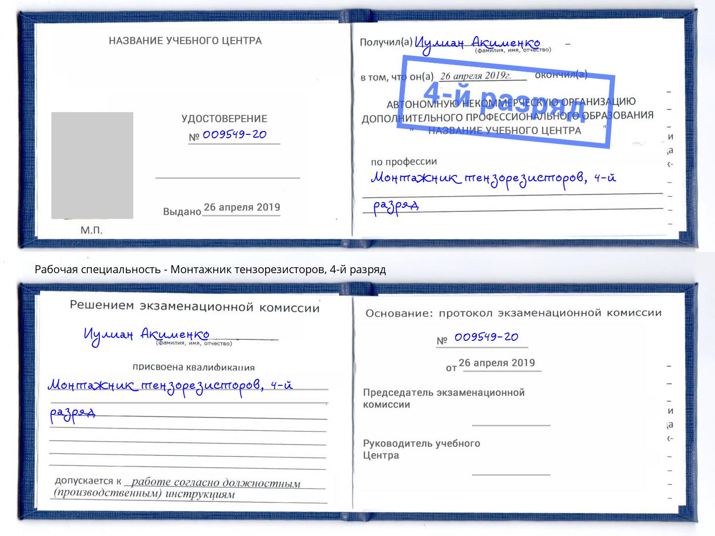 корочка 4-й разряд Монтажник тензорезисторов Вольск