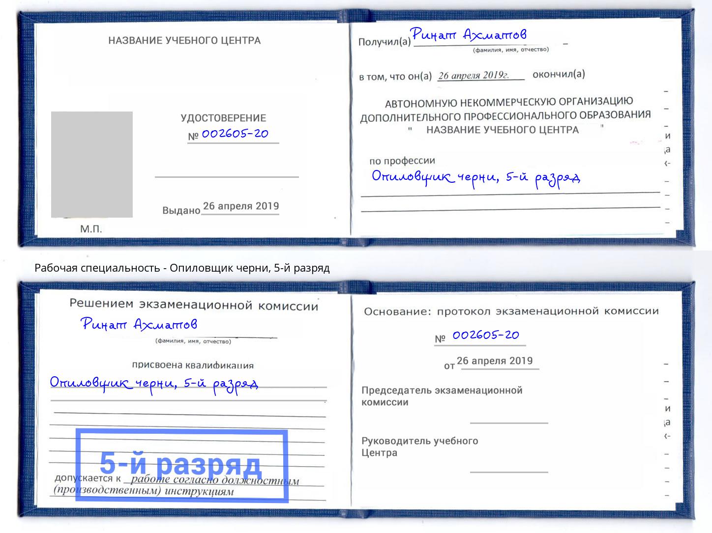 корочка 5-й разряд Опиловщик черни Вольск