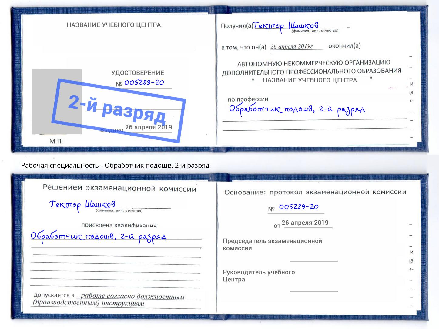 корочка 2-й разряд Обработчик подошв Вольск