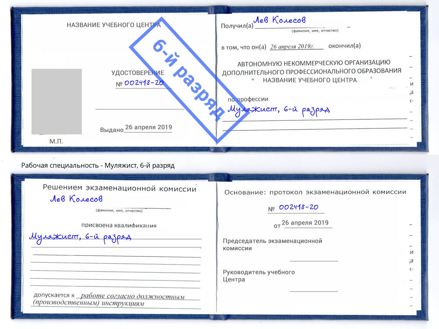 корочка 6-й разряд Муляжист Вольск